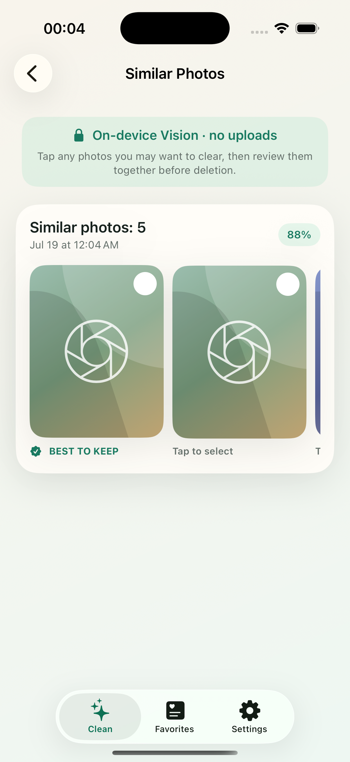 TidyMuse grouping five similar photos for manual review